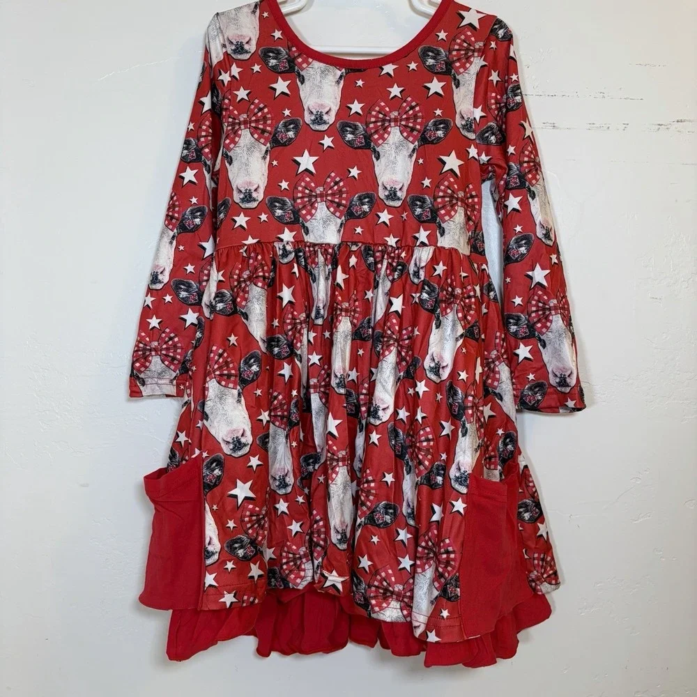 Toddler Sz 6 Cowgirl Dress Rodeo Cow Western 4th July Star Patriotic America